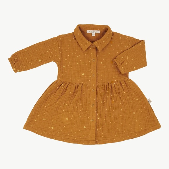 Red Caribou 'CLOSE TO THE STARS' SUDAN BROWN MUSLIN DRESS - Size 9-12M - Picture 1 of 3